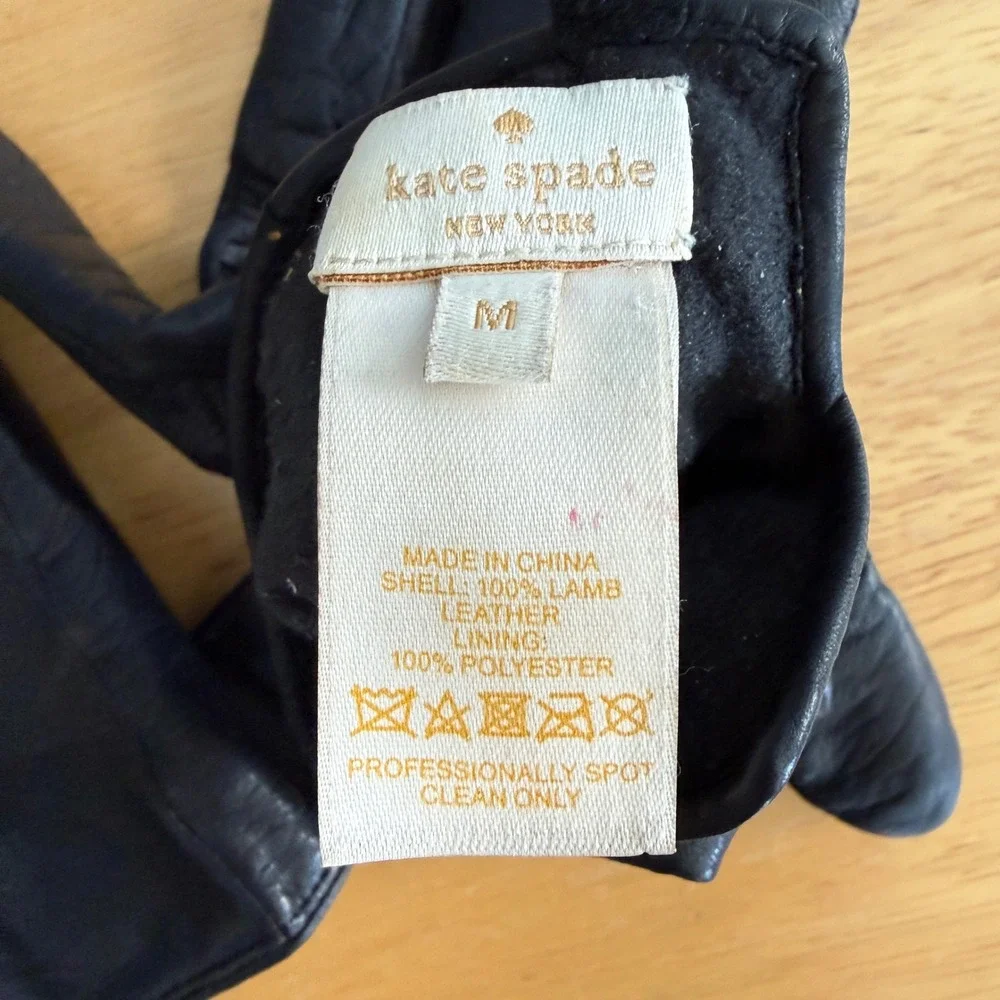 Kate Spade Lamb Leather Gloves Size M Touchscreen‎ Bow Coquette CBK Minimalist